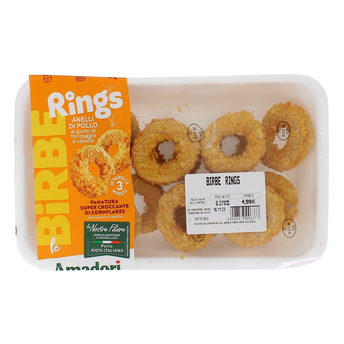 Amadori Birbe Rings Anelli Di Pollo Al Gusto Di Formaggio E Cipolla 270 g