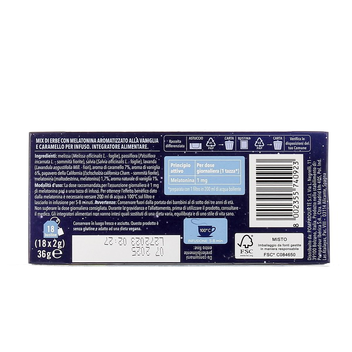 Pompadour Infuso Erbe Del Sonno Melatonina 18 Filtri 36 g — immagine 3