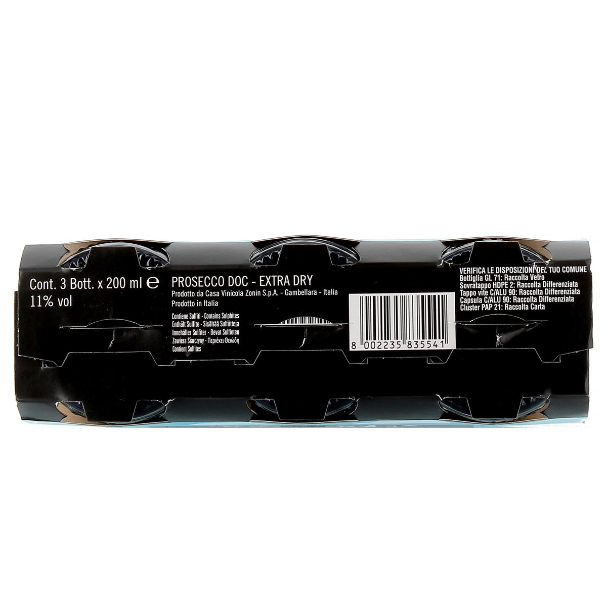 Zonin Prosecco Millesimato Extra Dry Doc 3x200 ml — immagine 3