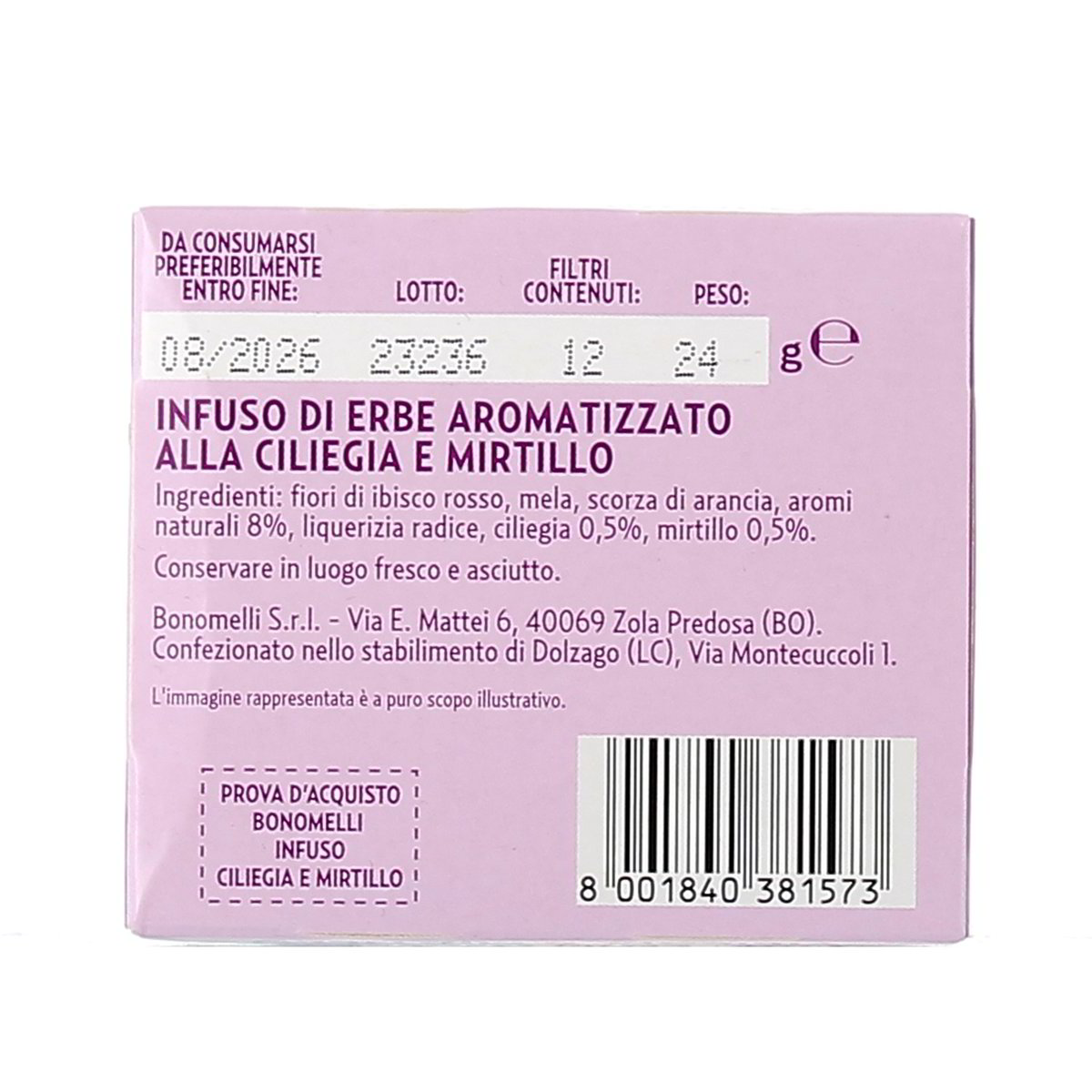 Bonomelli INFUSI FRUTTOSI CILIEGIA E MIRTILLO 12 filti 24 g — immagine 3
