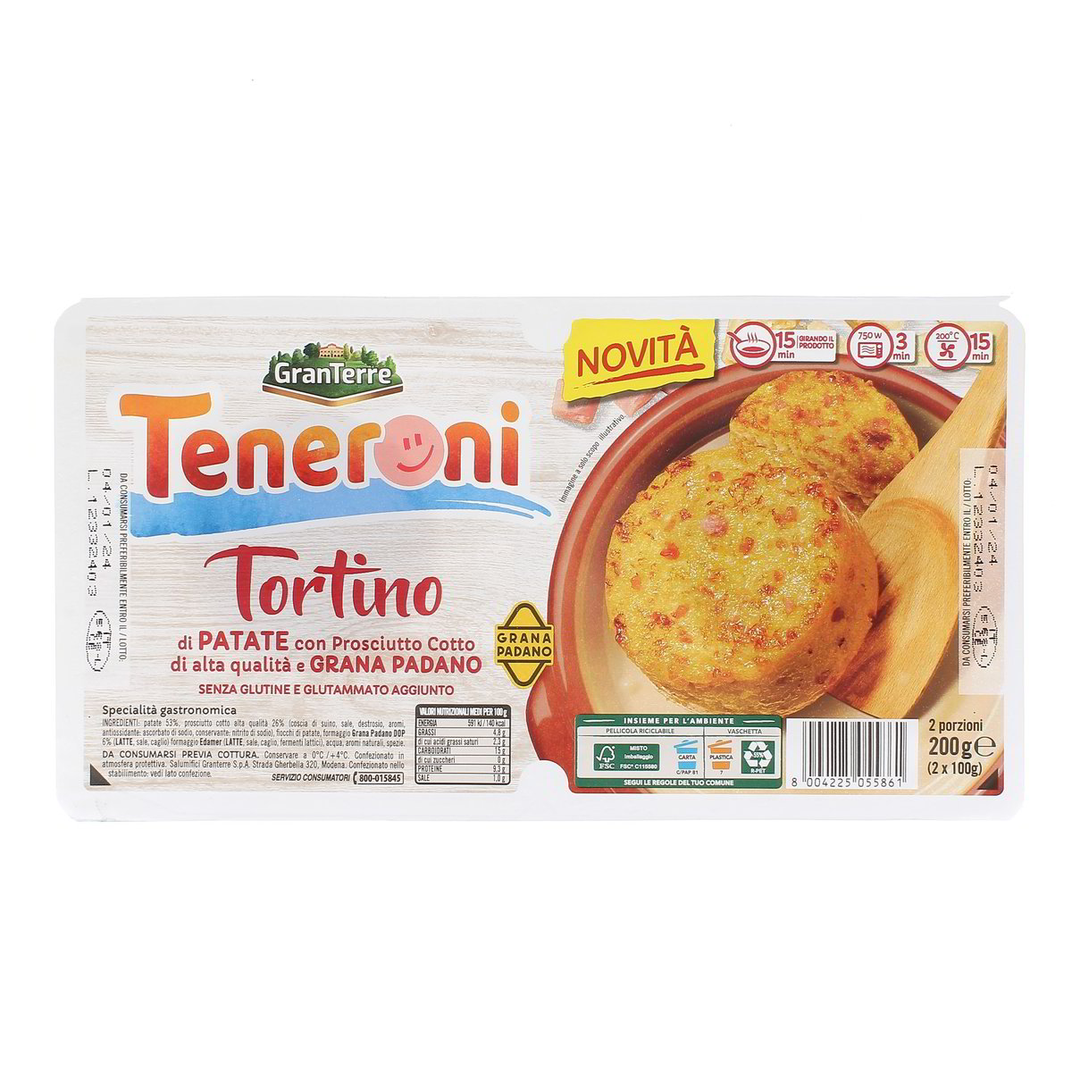 Granterre Teneroni Tortino Di Patate Con Prosciutto Cotto E Grana Padano 200 g