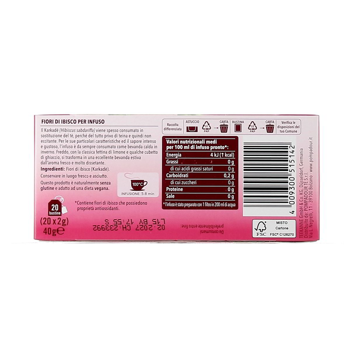 Pompadour Infuso Karkadé Tonificante E Dissetante 20 Filtri 40 g — immagine 3