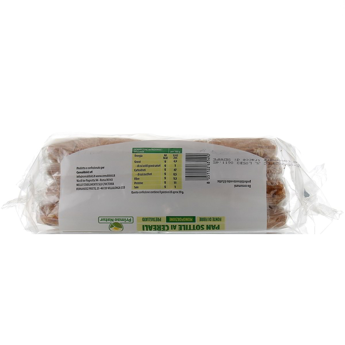 Primae Natur PAN SOTTILE AI CEREALI PRETAGLIATO x8 310 g — immagine 3