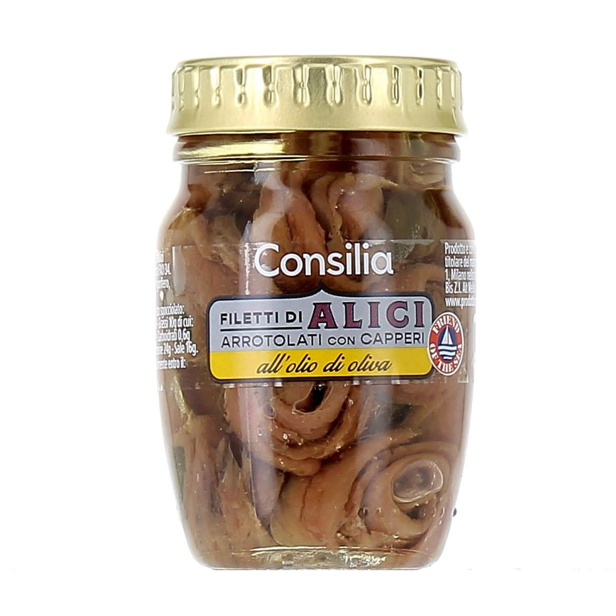 Consilia Filetti Di Alici All'olio Di Oliva Arrotolati Con Capperi 90 g - sgocciolato 50 g
