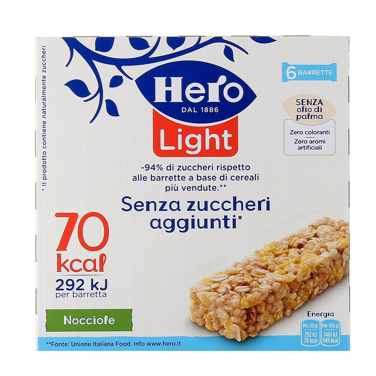 Hero LIGHT BARRETTA SENZA ZUCCHERI AGGIUNTI ALLE NOCCIOLE x6 120 g