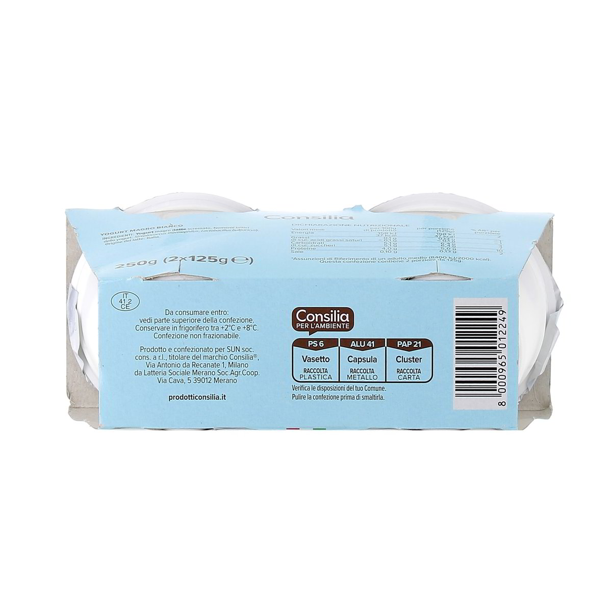 Consilia Yogurt Magro Bianco Naturale 0,1% Grassi 2x125 g — immagine 3