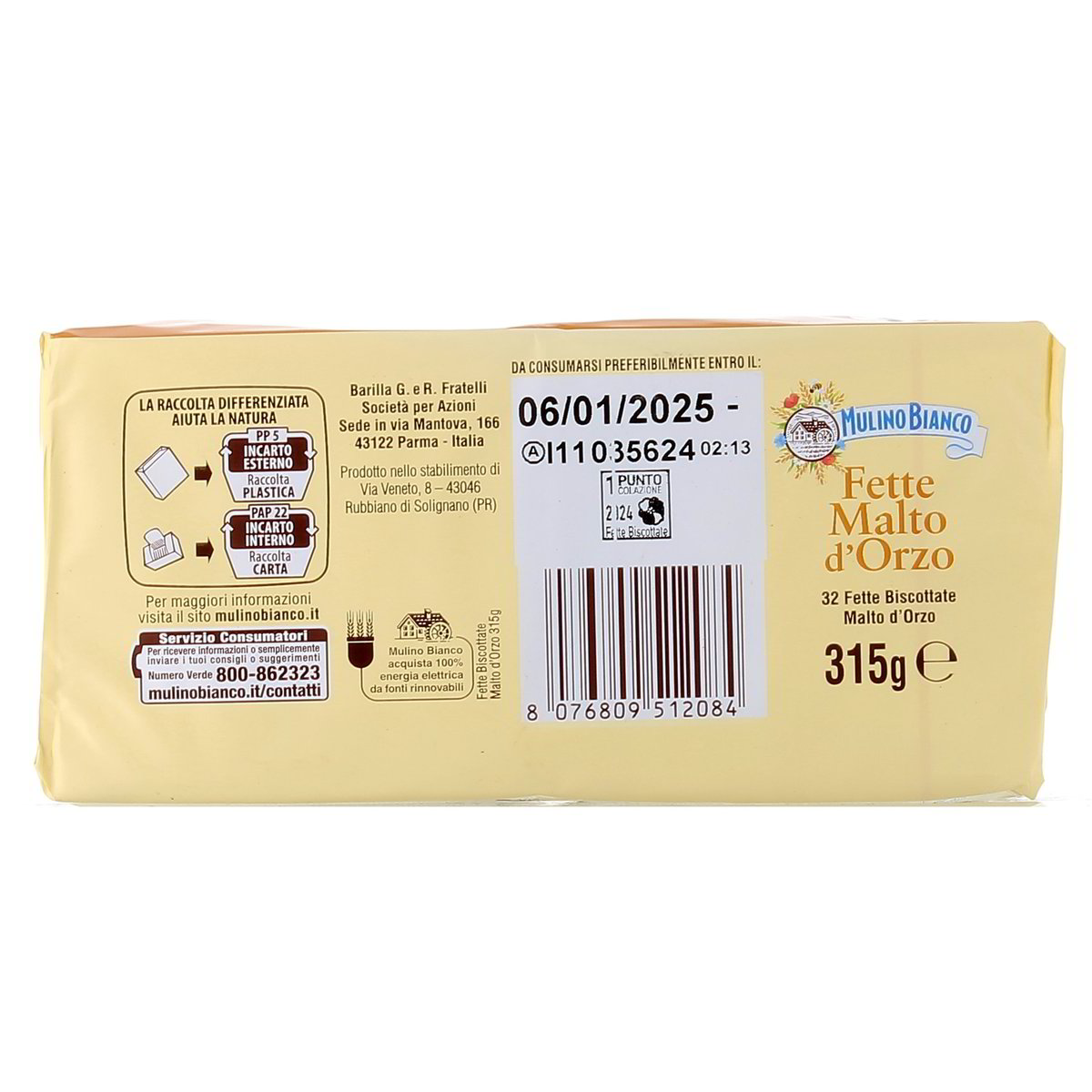Mulino Bianco Fette Biscottate Malto D'orzo 315 g — immagine 3