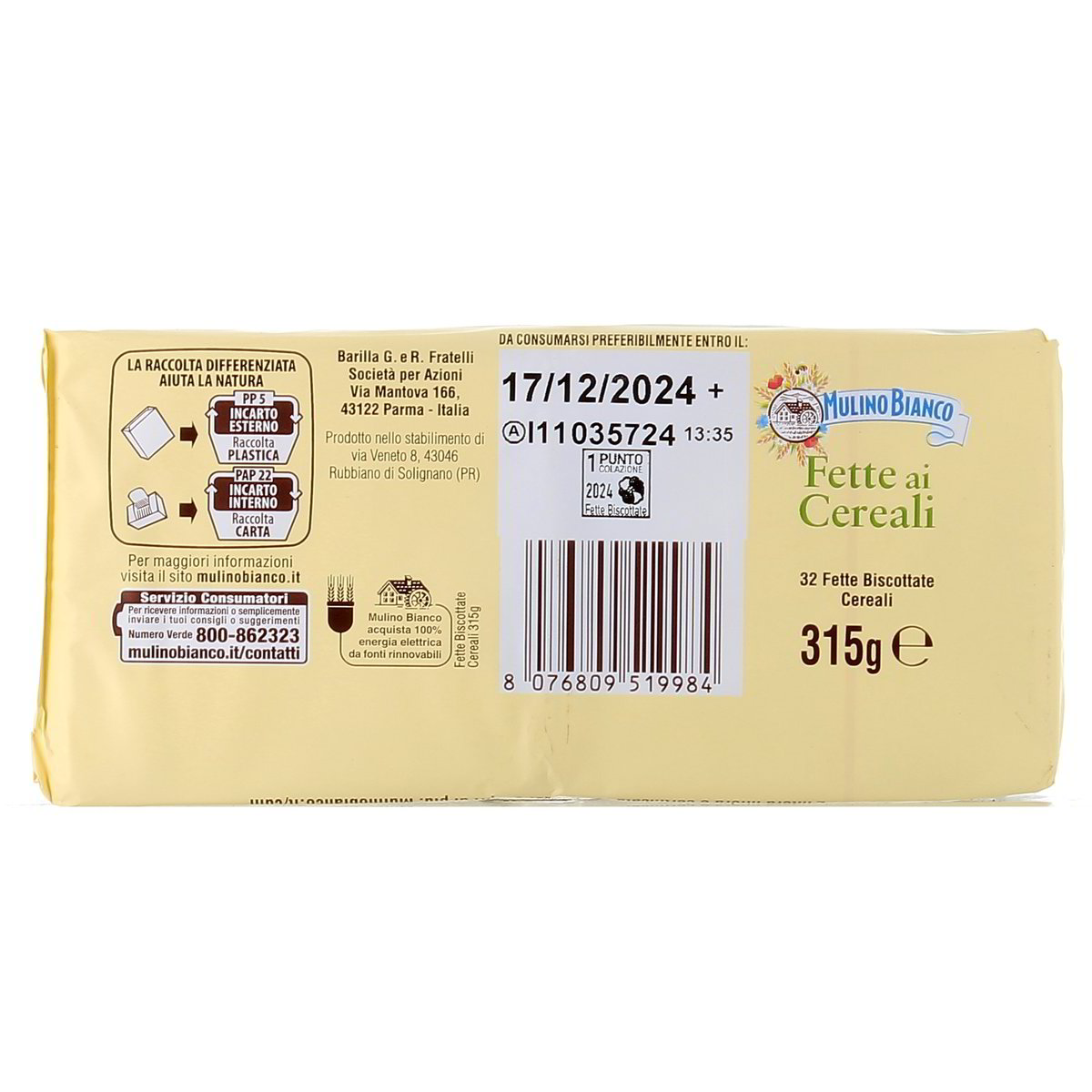 Mulino Bianco Fette Biscottate Ai Cereali 315 g — immagine 3