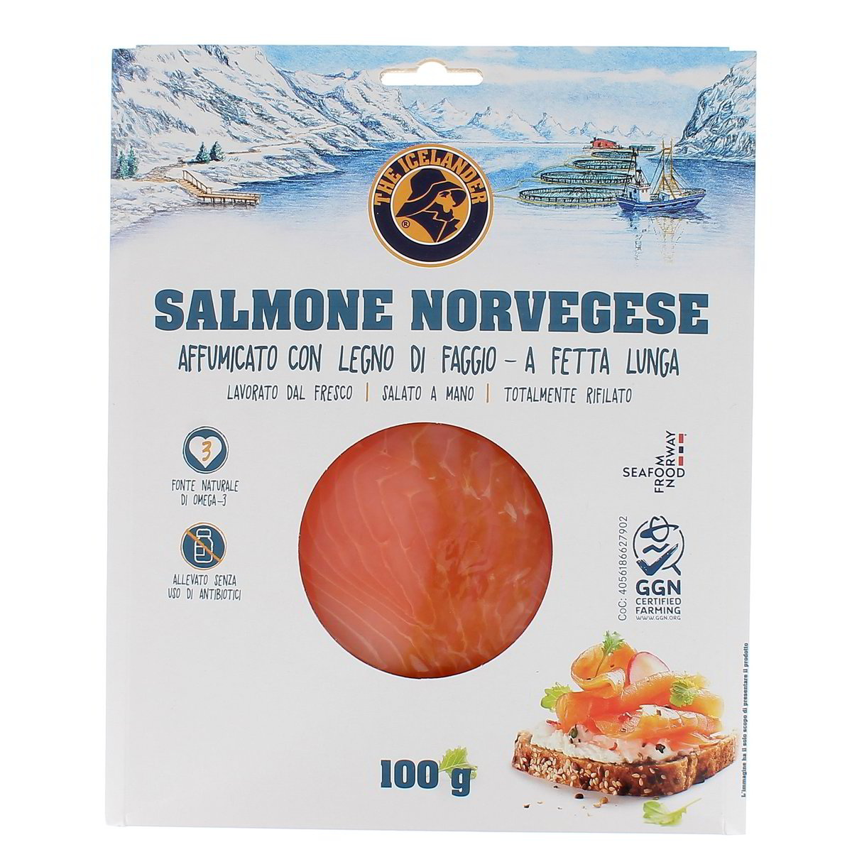 THE Icelander Salmone Affumicato Norvegese Fetta Lunga 100 g