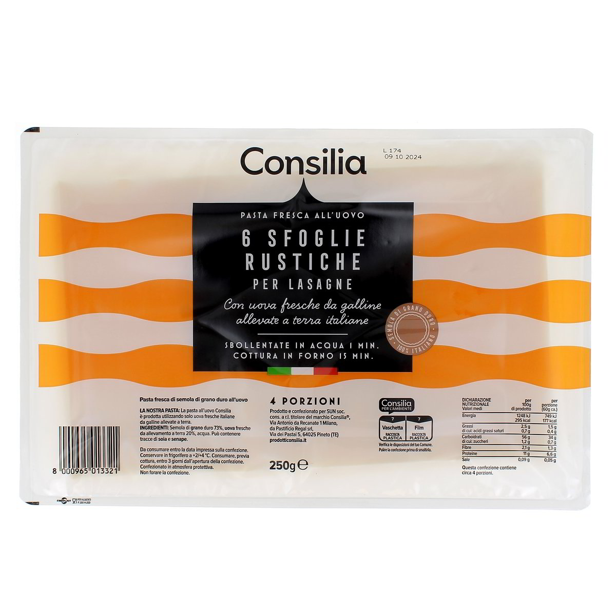 Consilia 6 Sfoglie Rustiche Per Lasagne 250 g