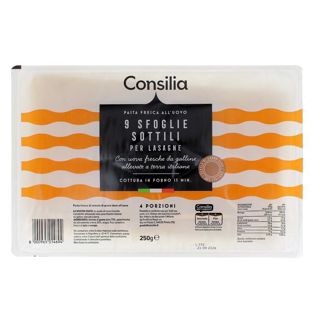 Consilia 9 Sfoglie Sottili Per Lasagne 250 g