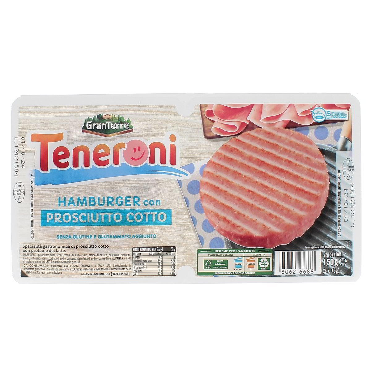 Granterre Teneroni Hamburger Con Prosciutto Cotto 150 g