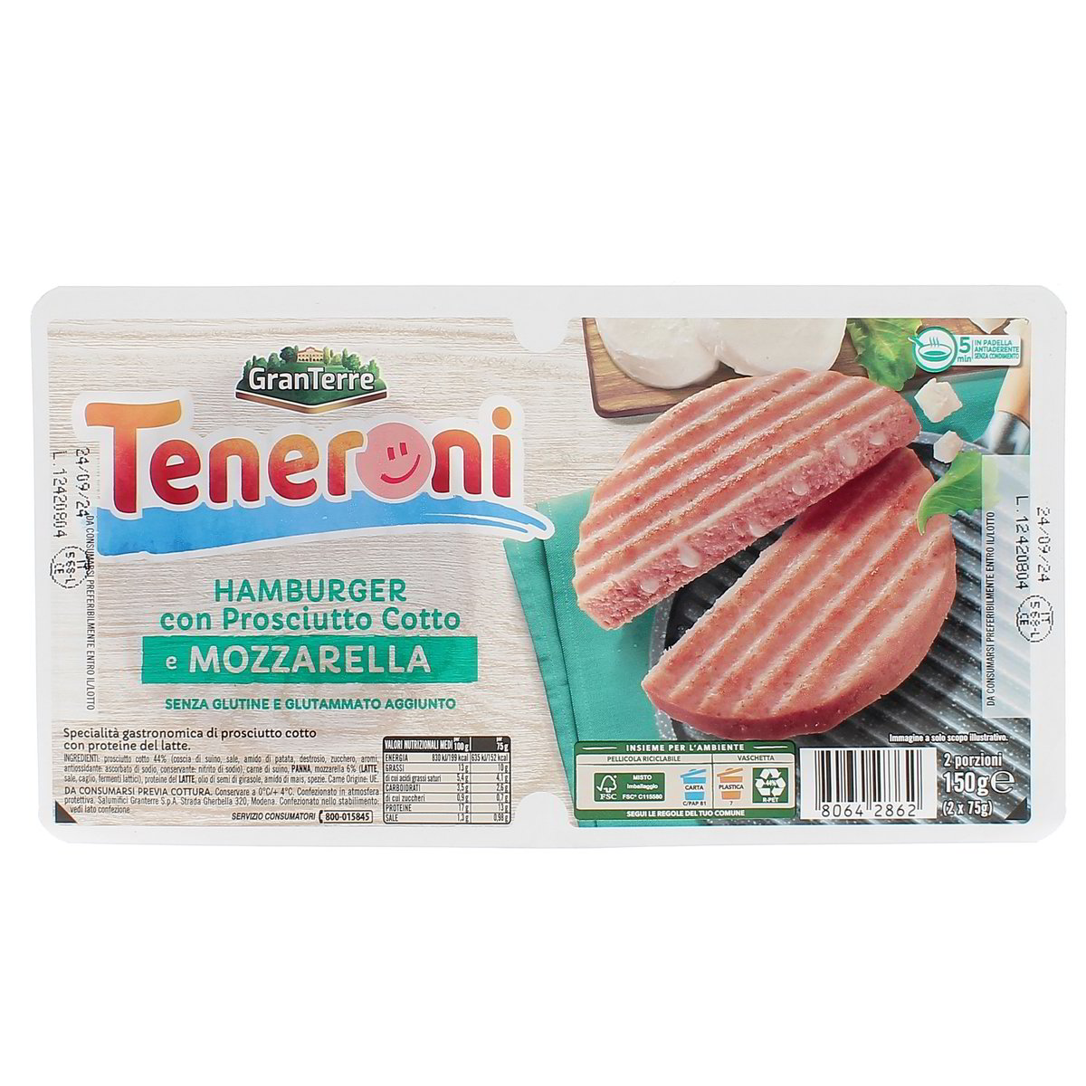 Granterre Teneroni Hamburger Prosciutto Cotto E Mozzarella 150 g