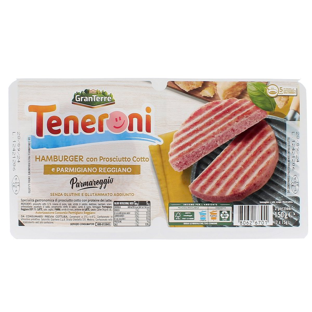 Granterre Teneroni Hamburger Con Prosciutto Cotto E Parmigiano Reggiano 150 g
