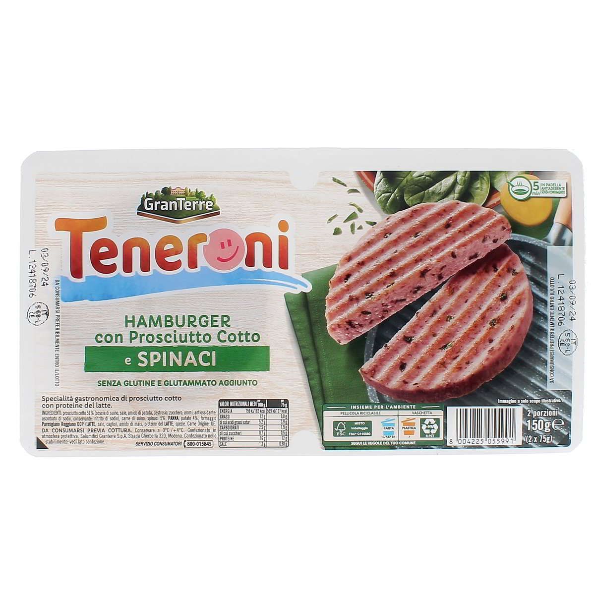 Granterre Teneroni Hamburger Con Prosciutto Cotto E Spinaci 150 g