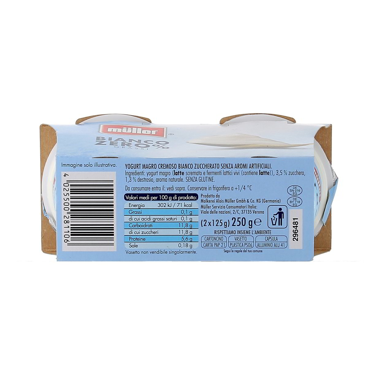Müller Yogurt Bianco Zero % Grassi 2x125 g — immagine 3