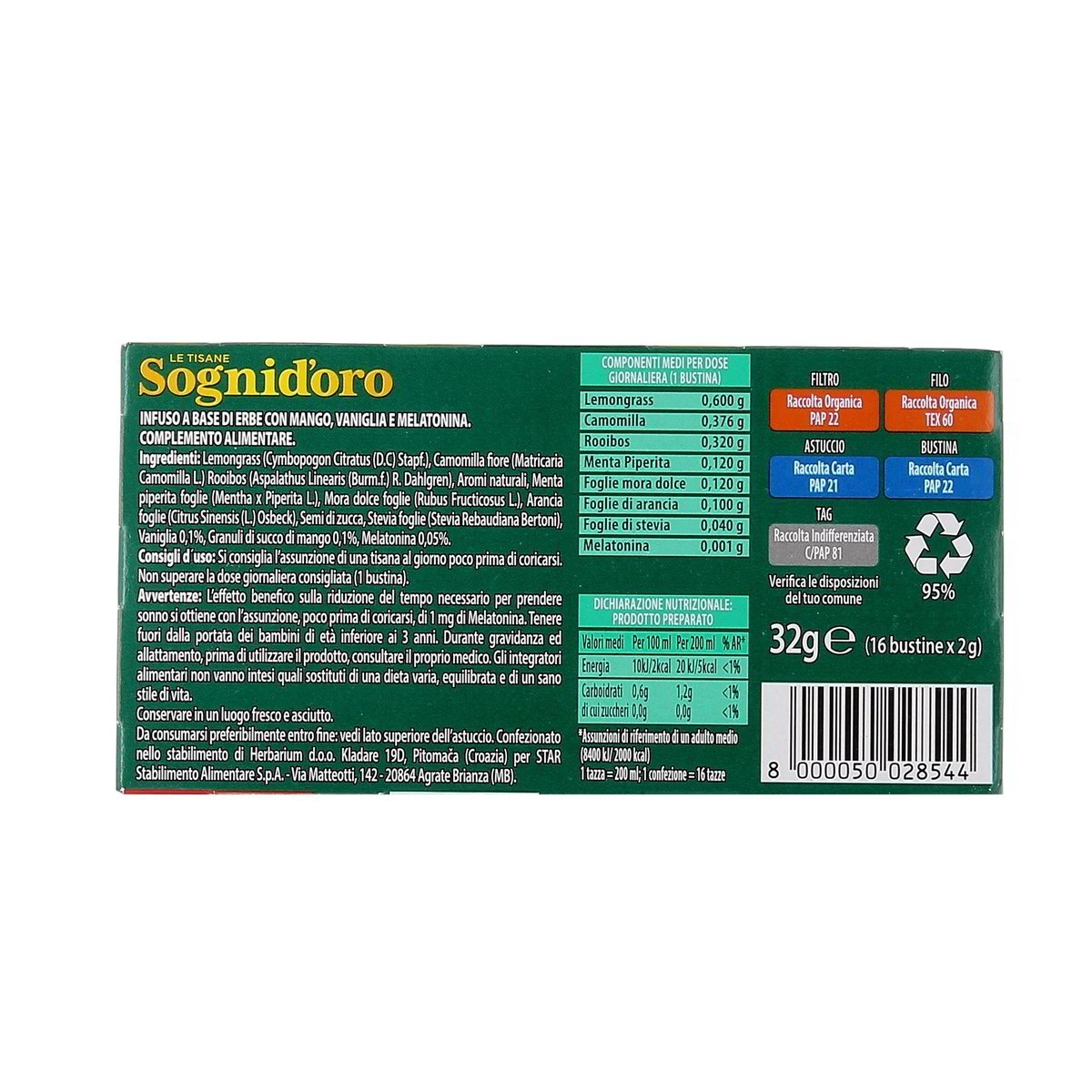 Sognid'Oro Infuso Melatonina Con Manco E Vaniglia 16 Filtri 32 g — immagine 3