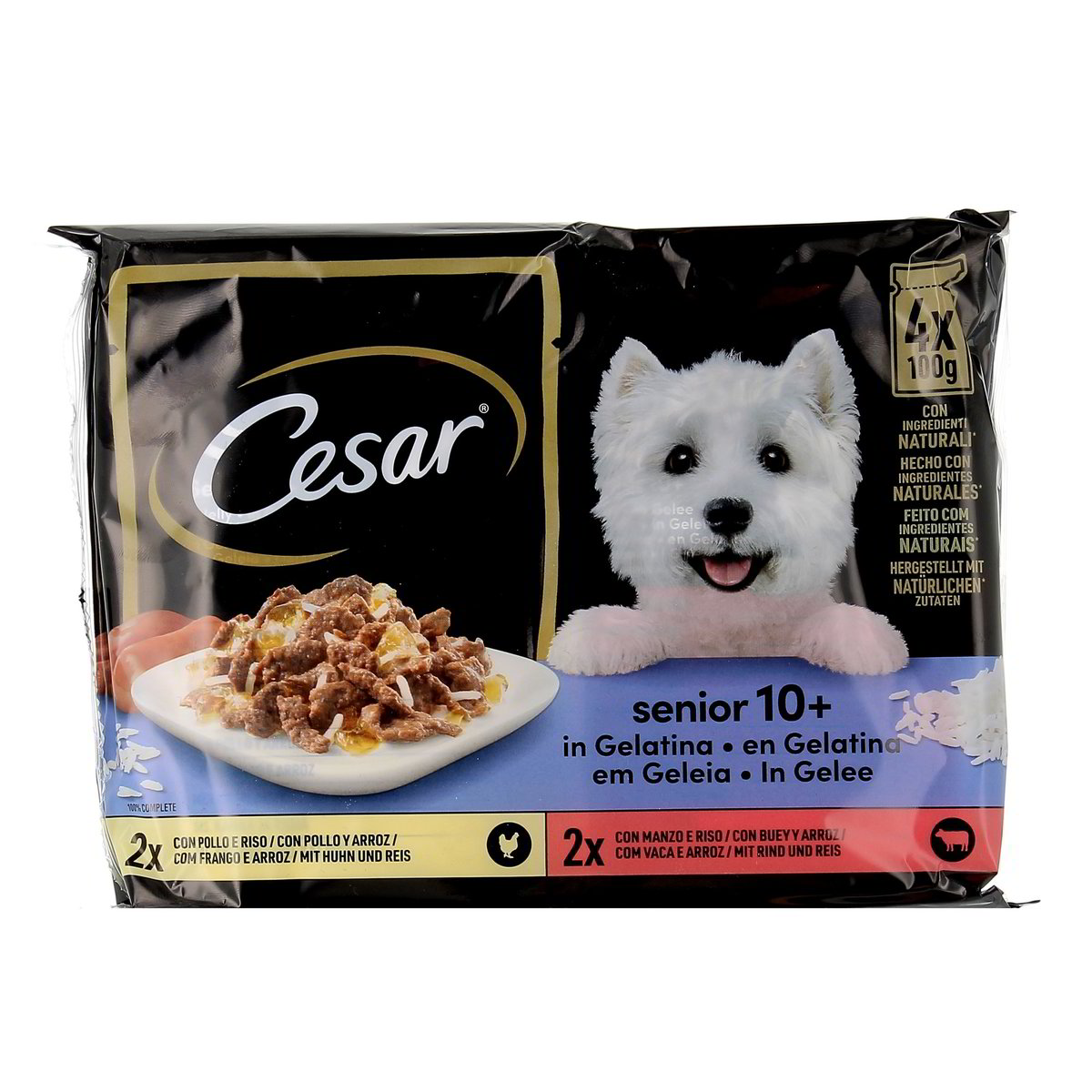 Cesar Senior 10+ In Gelatina Con Pollo E Riso Con Manzo E Riso 4x100 g