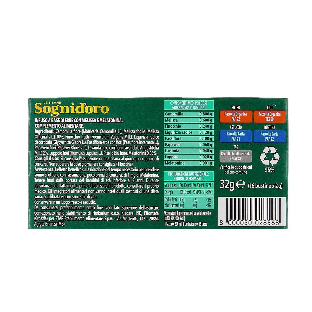 Sognid'Oro Infuso Melatonina Con Melissa 16 Filtri 32 g — immagine 3