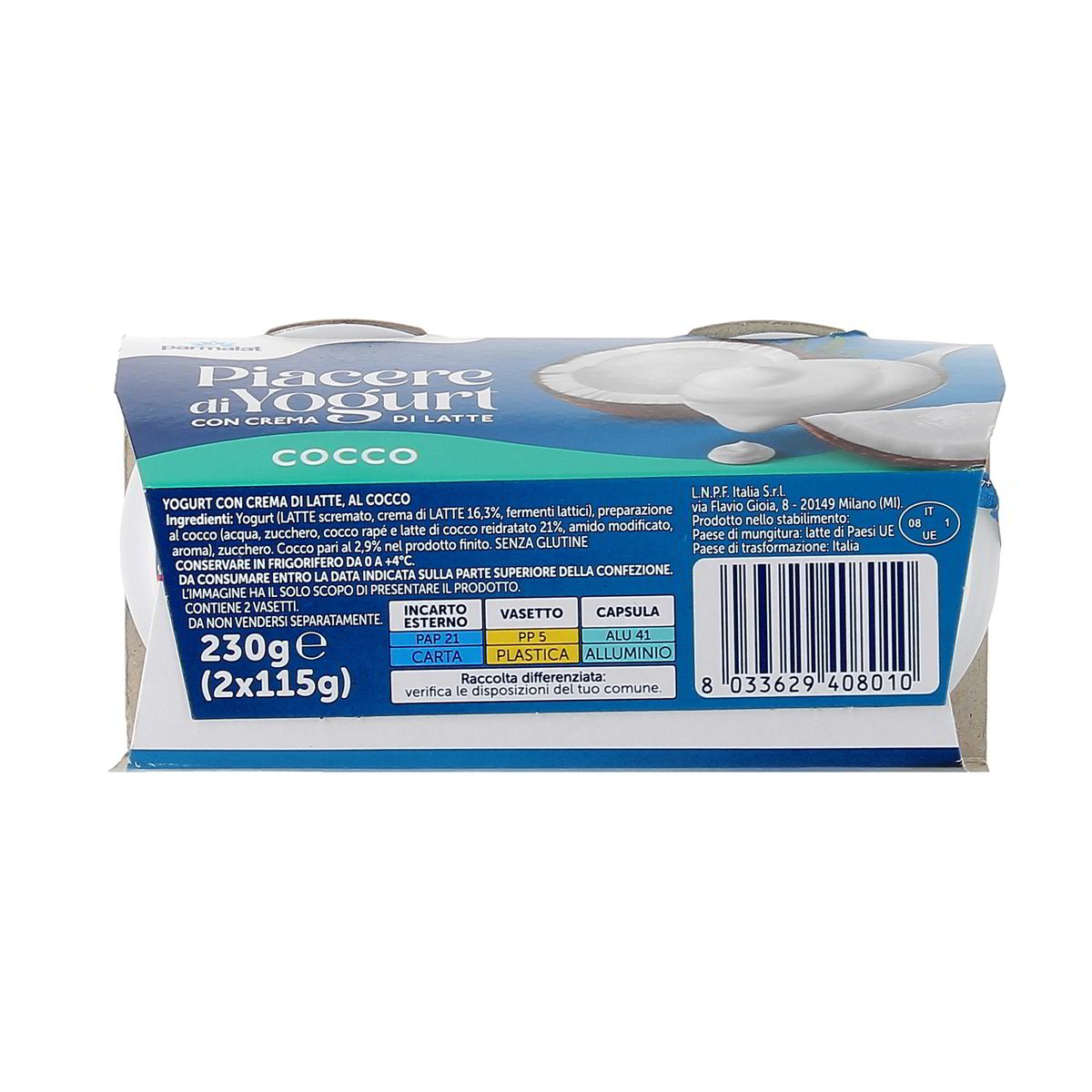 Parmalat Piacere Di Yogurt Con Crema Di Latte Cocco 2x115 g — immagine 3