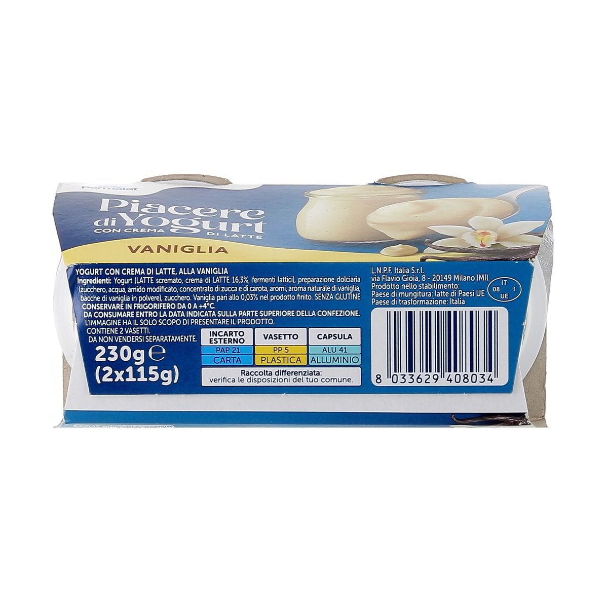 Parmalat Piacere Di Yogurt Con Crema Di Latte Vaniglia 2x115 g — immagine 3