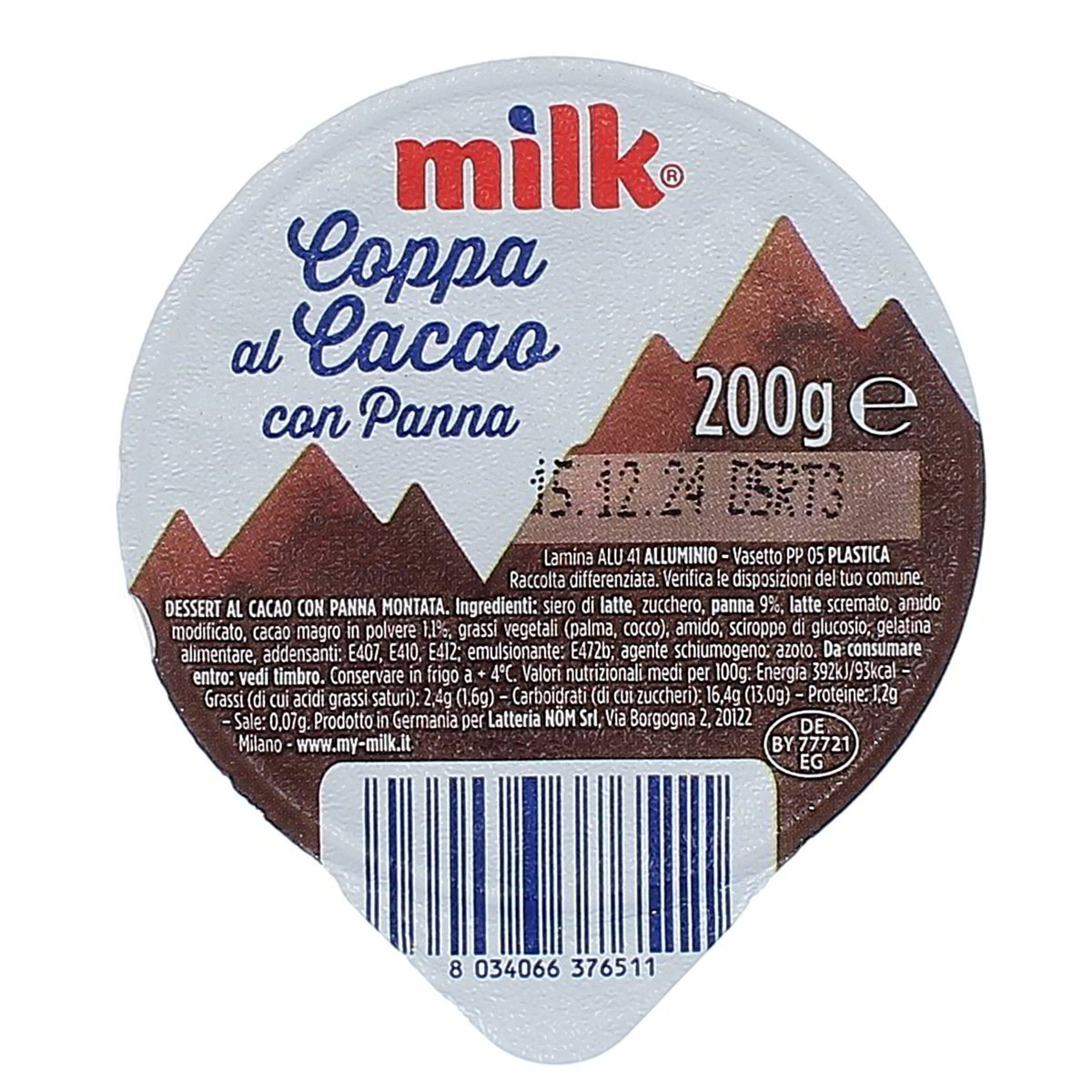 Milk Coppa Al Cacao Con Panna 200 g