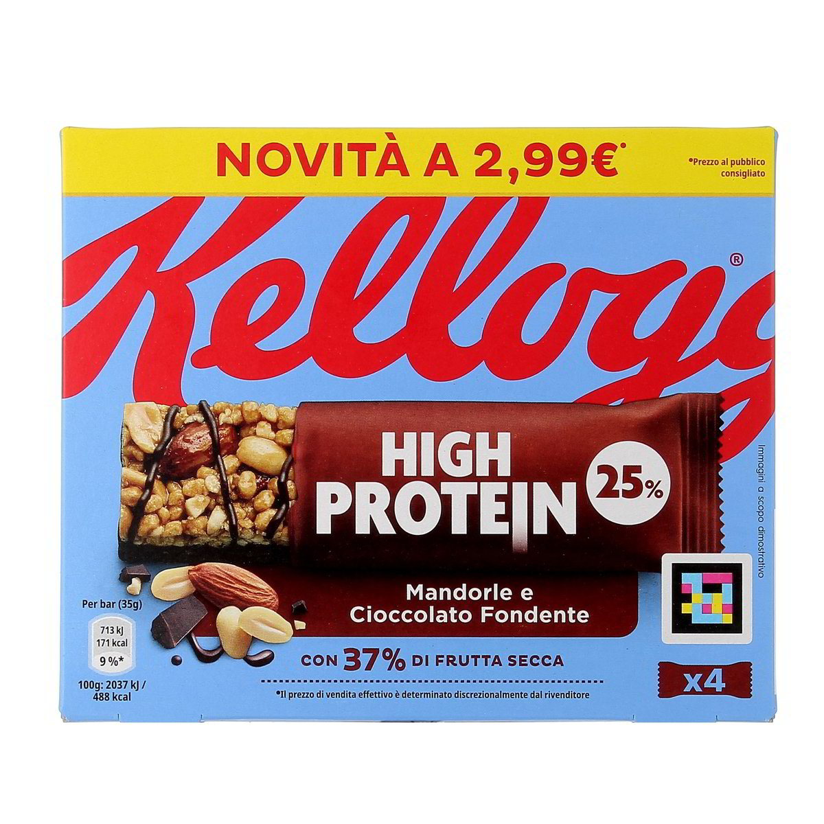 Kellogg'S BARRETTE HIGH PROTEIN MANDORLE E CIOCCOLATO FONDENTE x4 140 g
