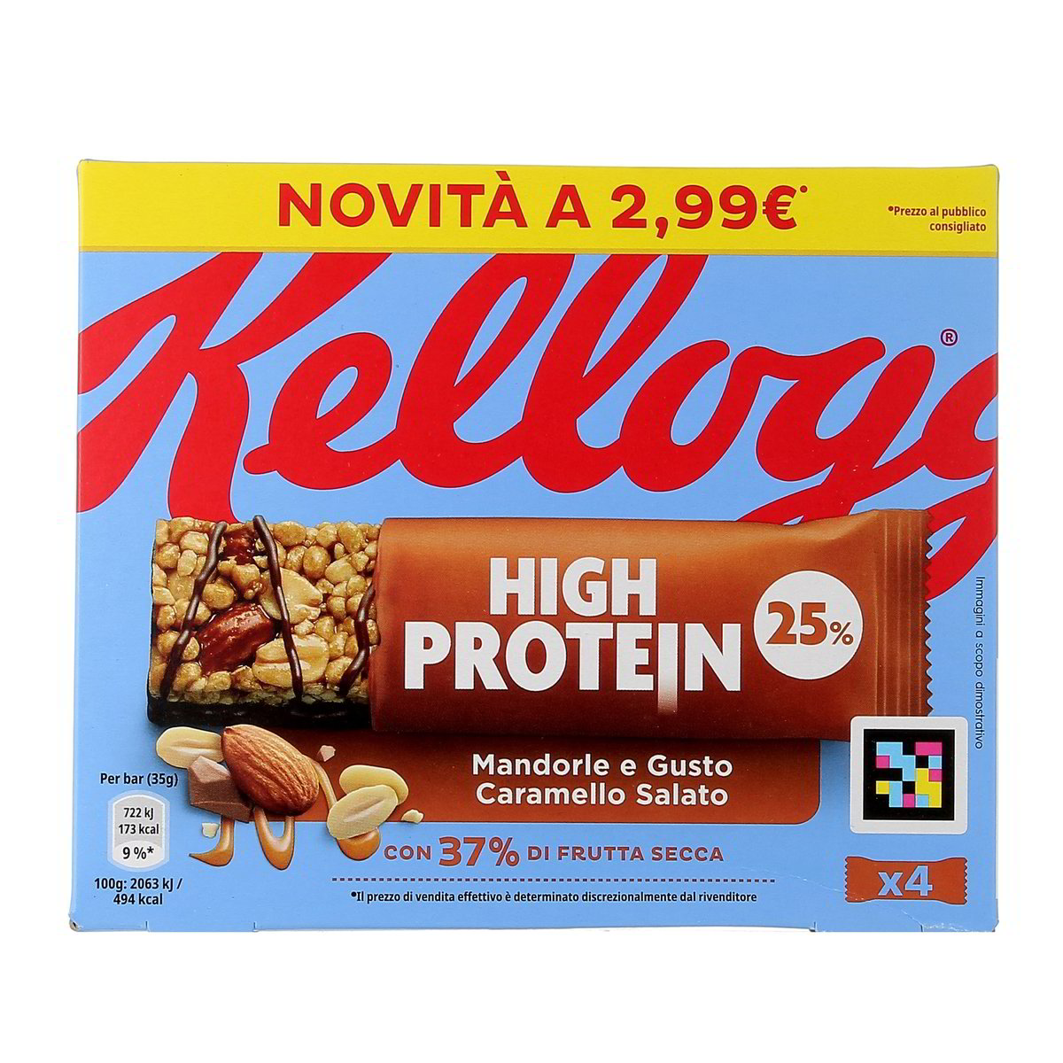 Kellogg'S BARRETTE HIGH PROTEIN MANDORLE E GUSTO CARAMELLO SALATO x4 140 g