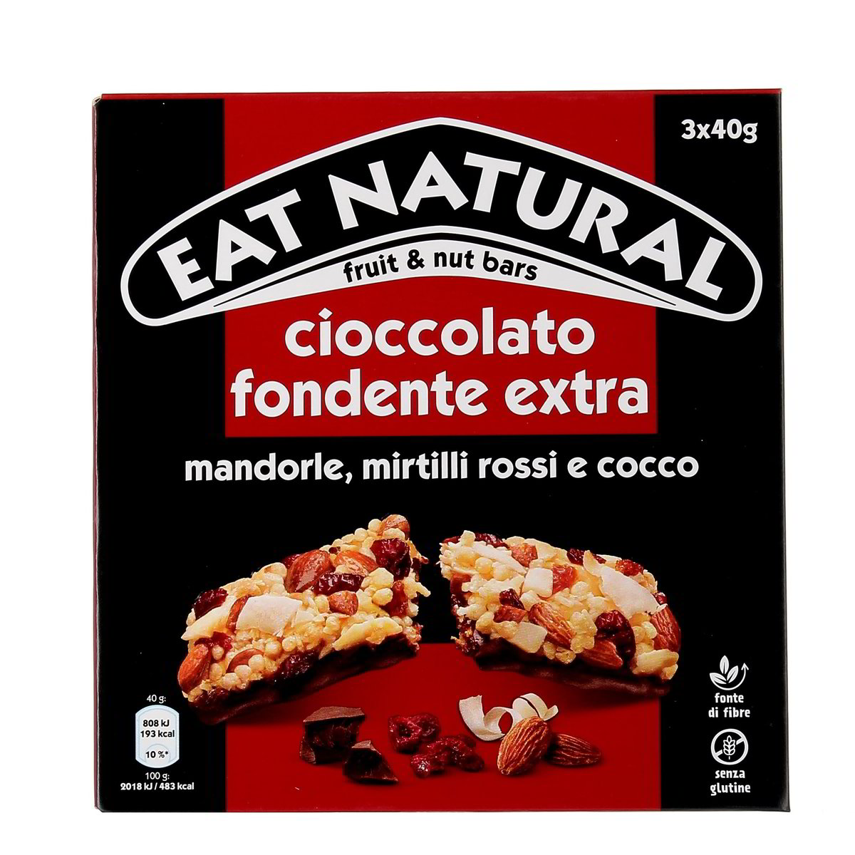 EAT Natural Barretta Cioccolato Fondente Extra Mandorle Mirtilli Rossi E Cocco 120 g