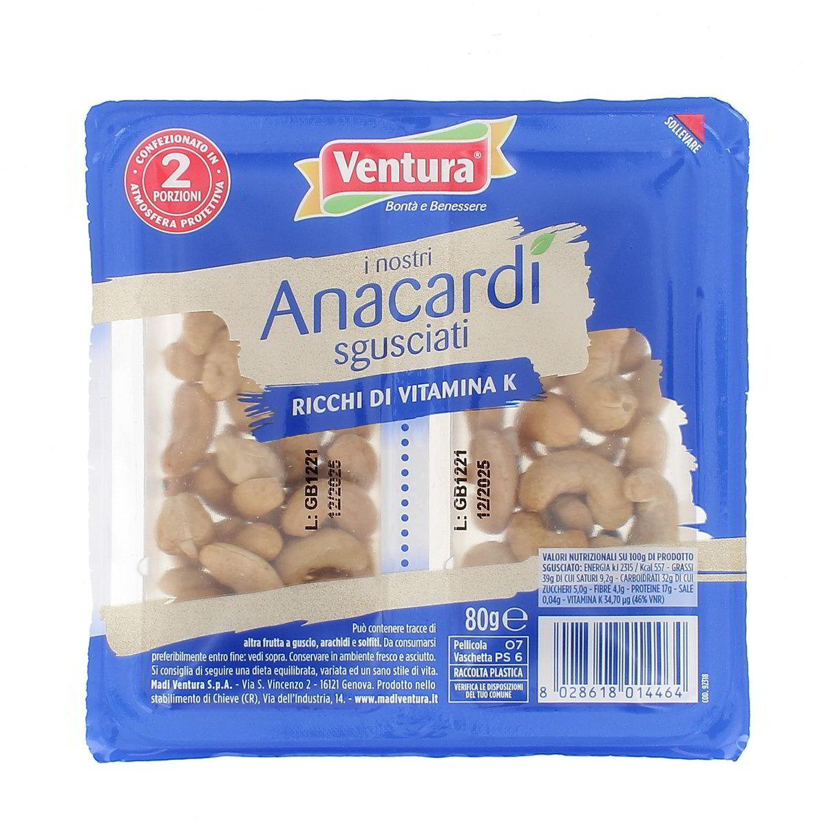 Ventura Anacardi Sgusciati 2x40 g
