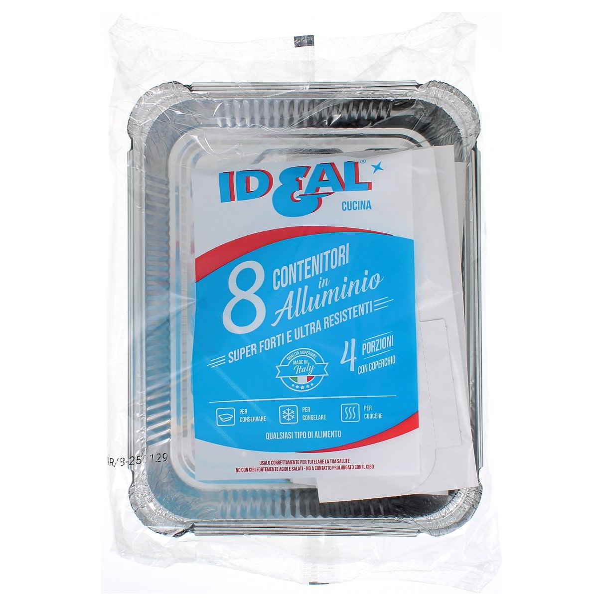 Ideal Contenitori In Alluminio Con Coperchio 4 Porzioni 8 pezzi
