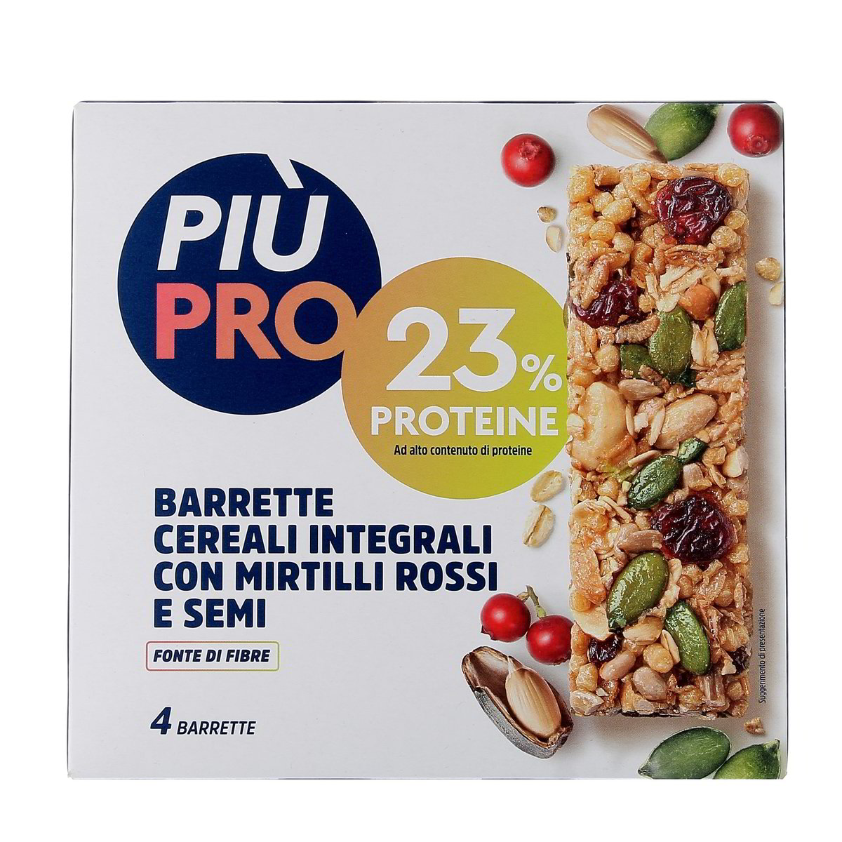 PIU PRO BARRETTE CEREALI INTEGRALI CON MIRTILLI ROSSI E SEMI x4 112 g