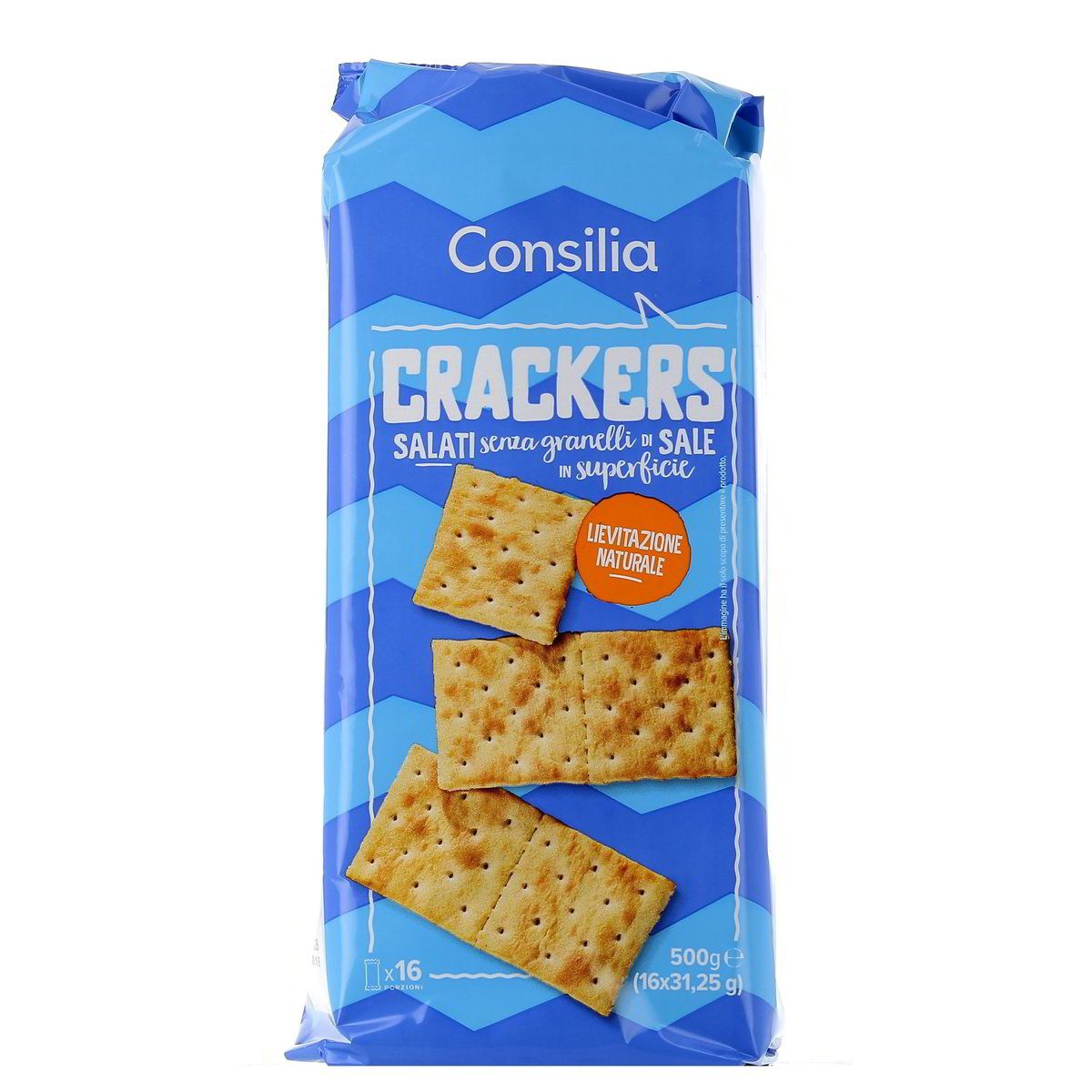 Consilia CRACKERS SALATI SENZA GRANELLI DI SALE IN SUPERFICIE x16 500 g