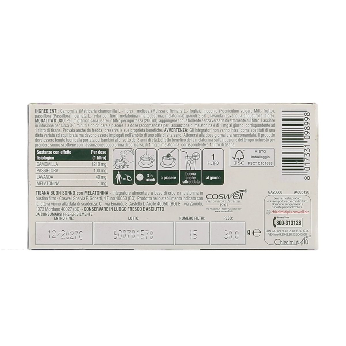 L'Angelica Tisana In Filtro Camomilla Lavandaa Passiflora Con Melatonina 15 Filtri 30 g — immagine 3