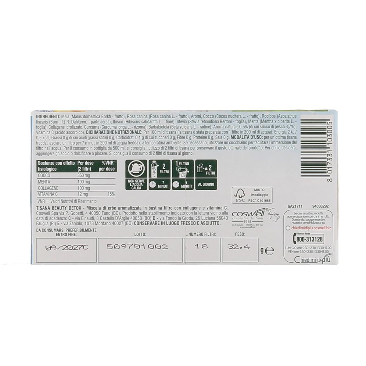 L'Angelica Tisana Fredda Beauty Detox Con Collagene Pesca E Cocco 18 Filtri 32,4 g — immagine 3