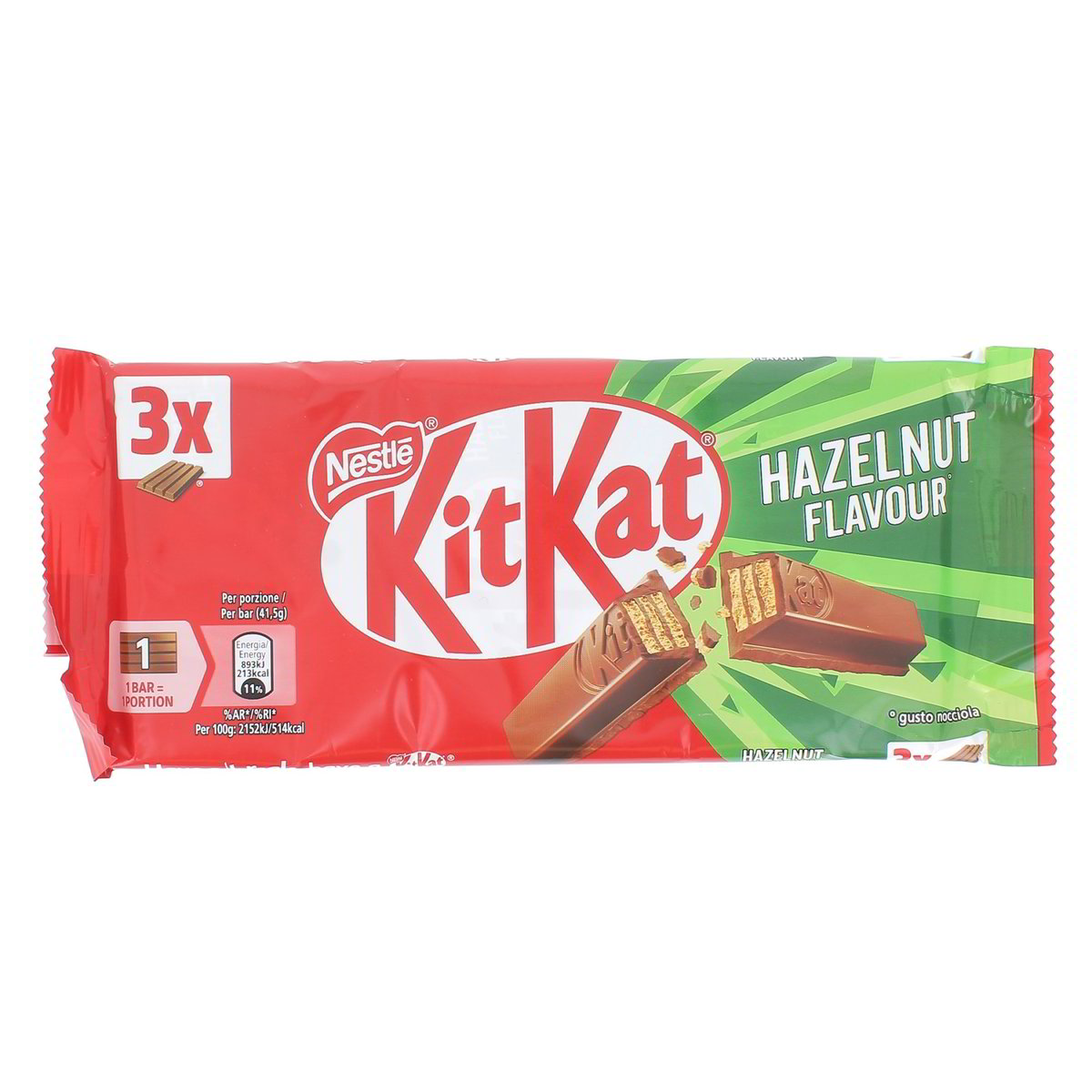 Kitkat Wafer Ricoperto Di Cioccolato Al Latte Al Gusto Di Nocciola 3 snack da 41,5 g