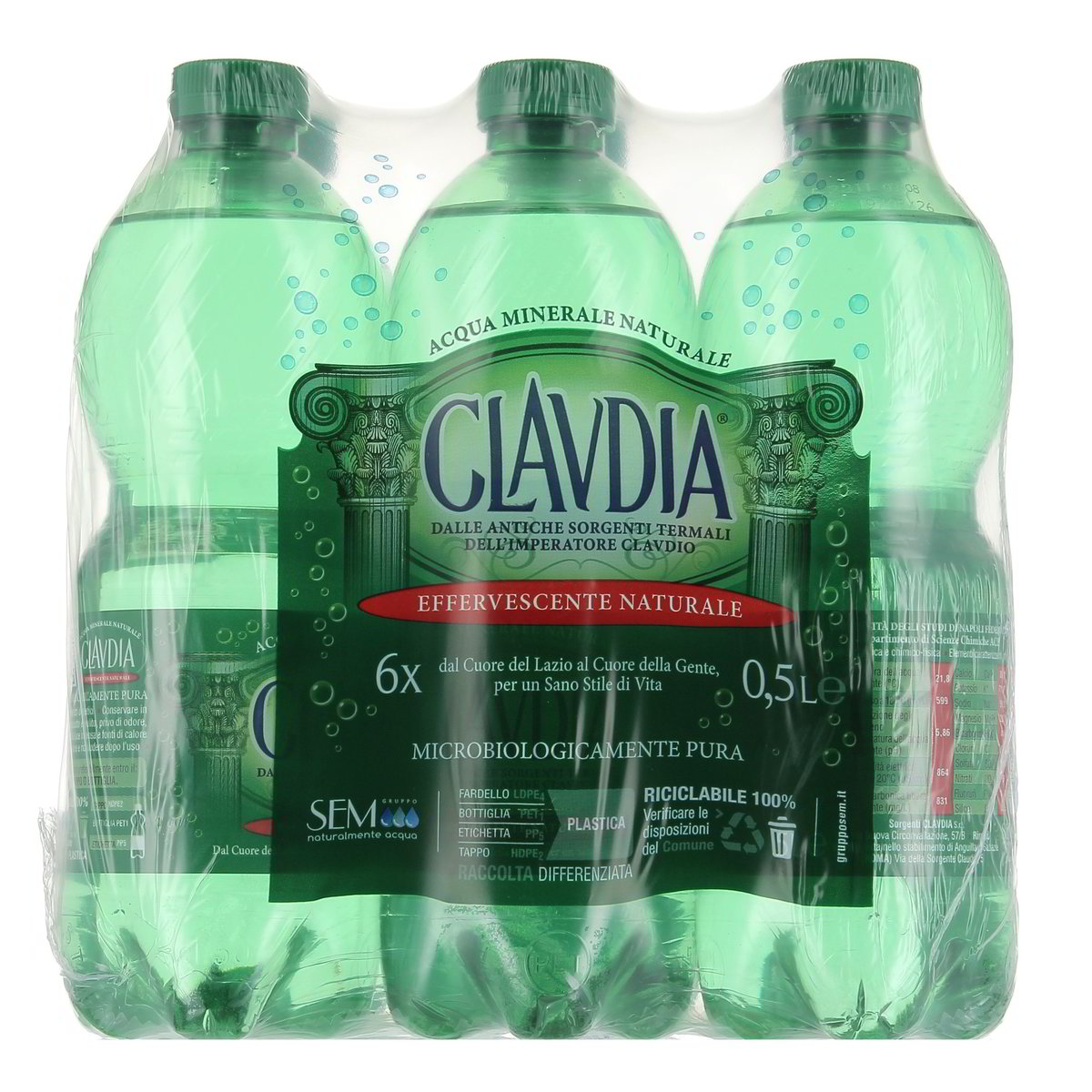 Claudia Acqua Effervescente Naturale 6 bottiglie PICCOLE da 500 ml