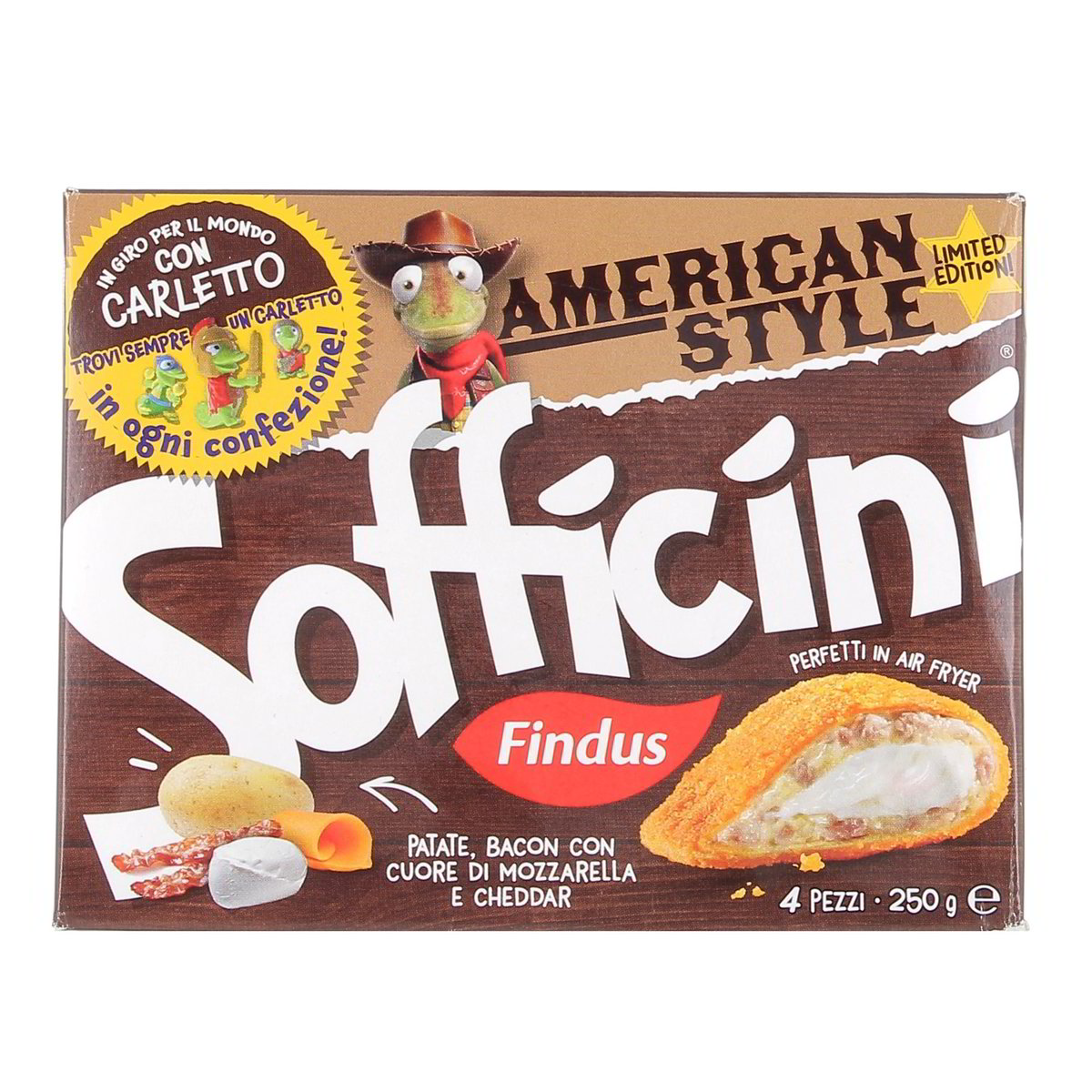 Findus SOFFICINI AMERICAN STYLE PATATE BACON CON MOZZARELLA E CHEDDAR x4 250 g