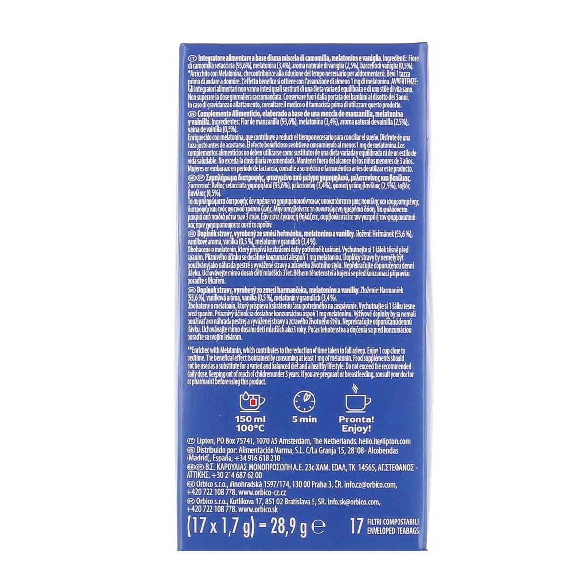 Lipton Sonno Camomilla Setacciata Vaniglia + Melatonina 17 Filtri 28,9 g — immagine 3