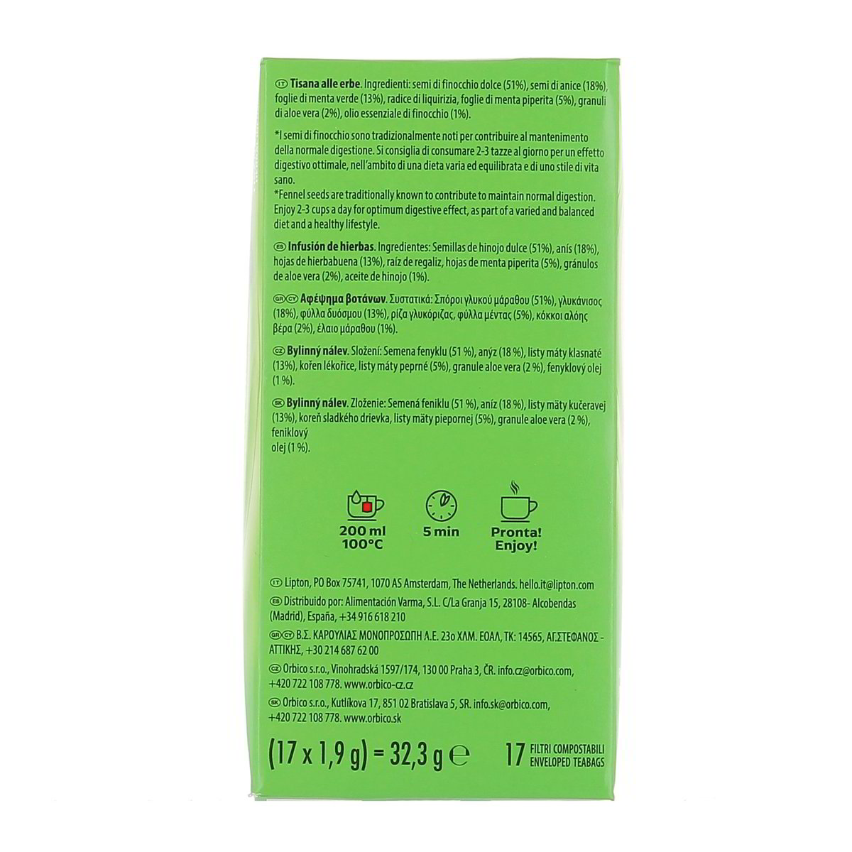 Lipton Tisana Digestione Finocchio Anice Menta + Aloe Vera 17 Filtri 32,3 g — immagine 3