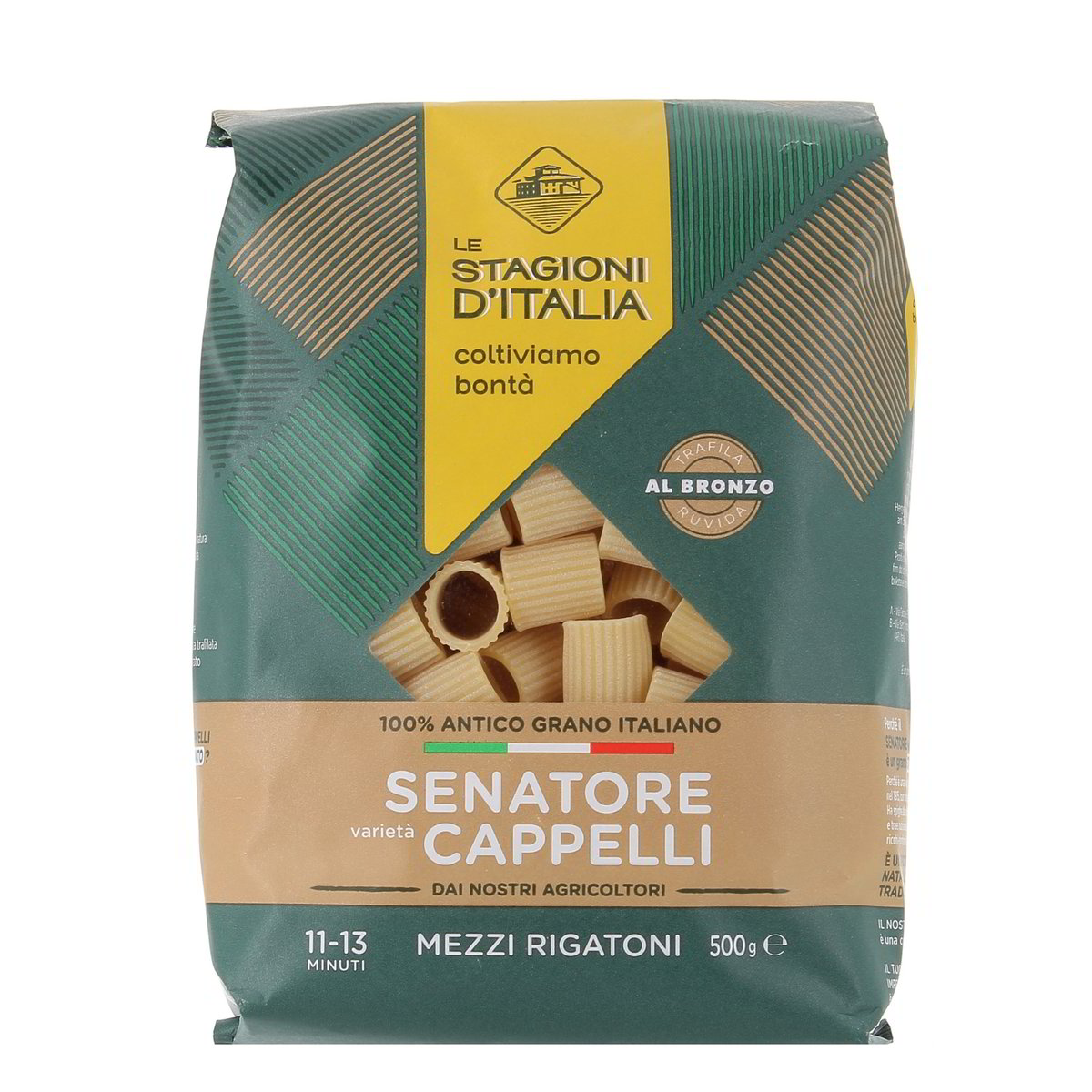 LE Stagioni D'Italia Mezzi Rigatoni Trafilati Al Bronzo Grano Italiano Varieta Cappelli 500 g