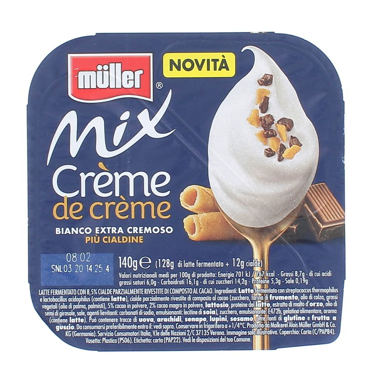 Müller Mix Crème De Crème Bianco Extra Cremoso Piu Cialdine 140 g