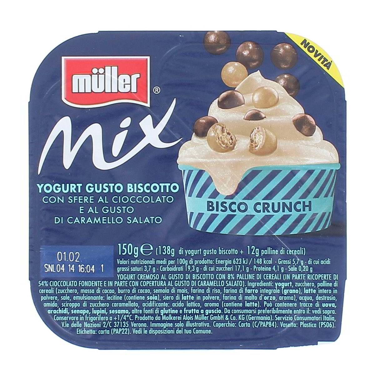 Müller Mix Yogurt Gusto Biscotto Con Sfere Al Cioccolato E Al Gusto Di Caramello Salato 150 g