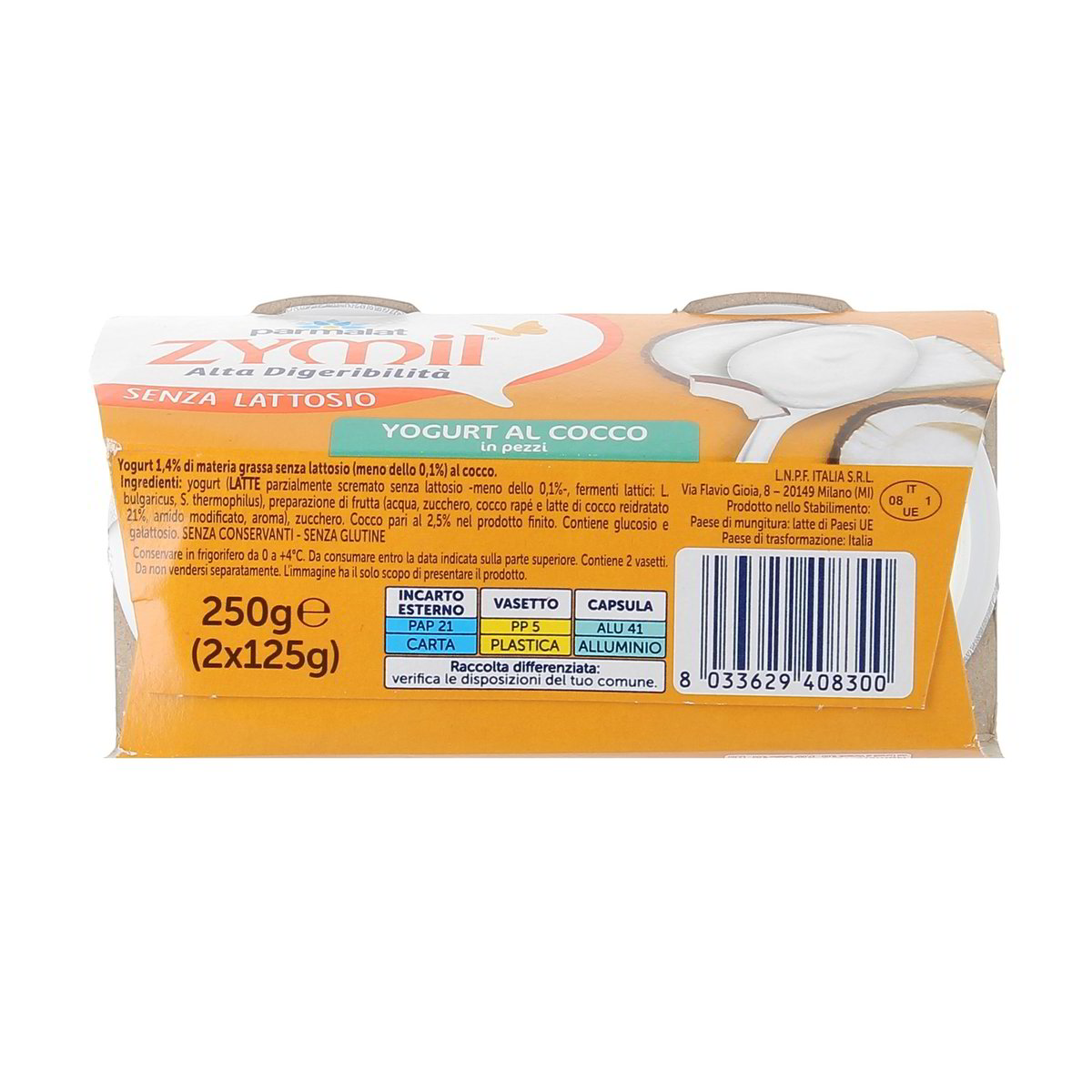 Parmalat Zymil Yogurt Al Cocco In Pezzi Senza Lattosio 2x125 g — immagine 3