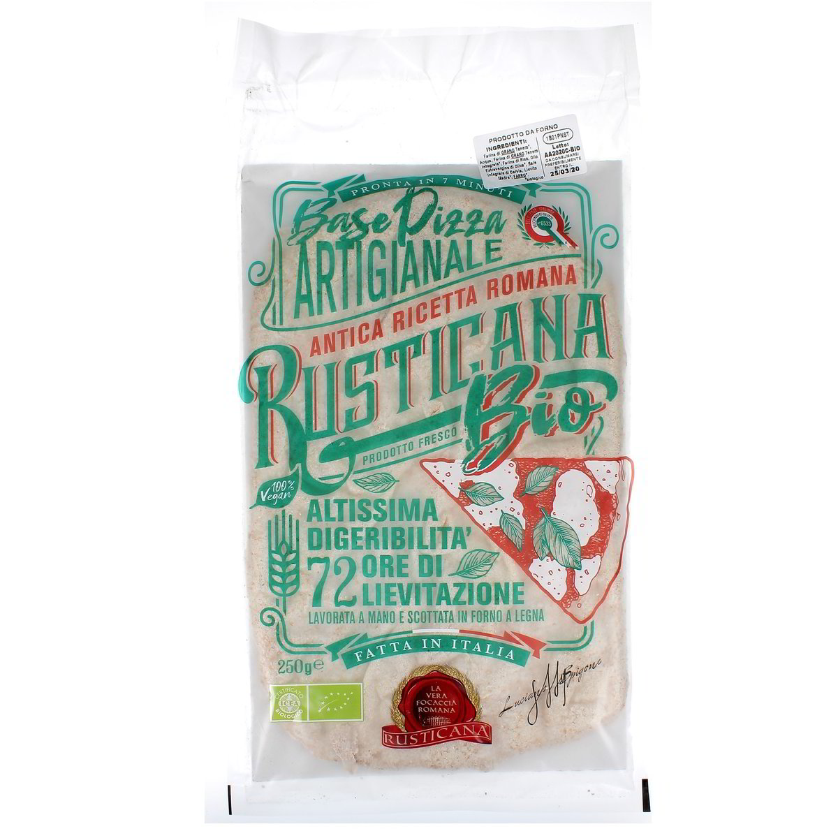 Rusticana BASE PIZZA ARTIGIANALE 72 ORE DI LIEVITAZIONE BIO 250 g 250 g - Conservare in frigorifero