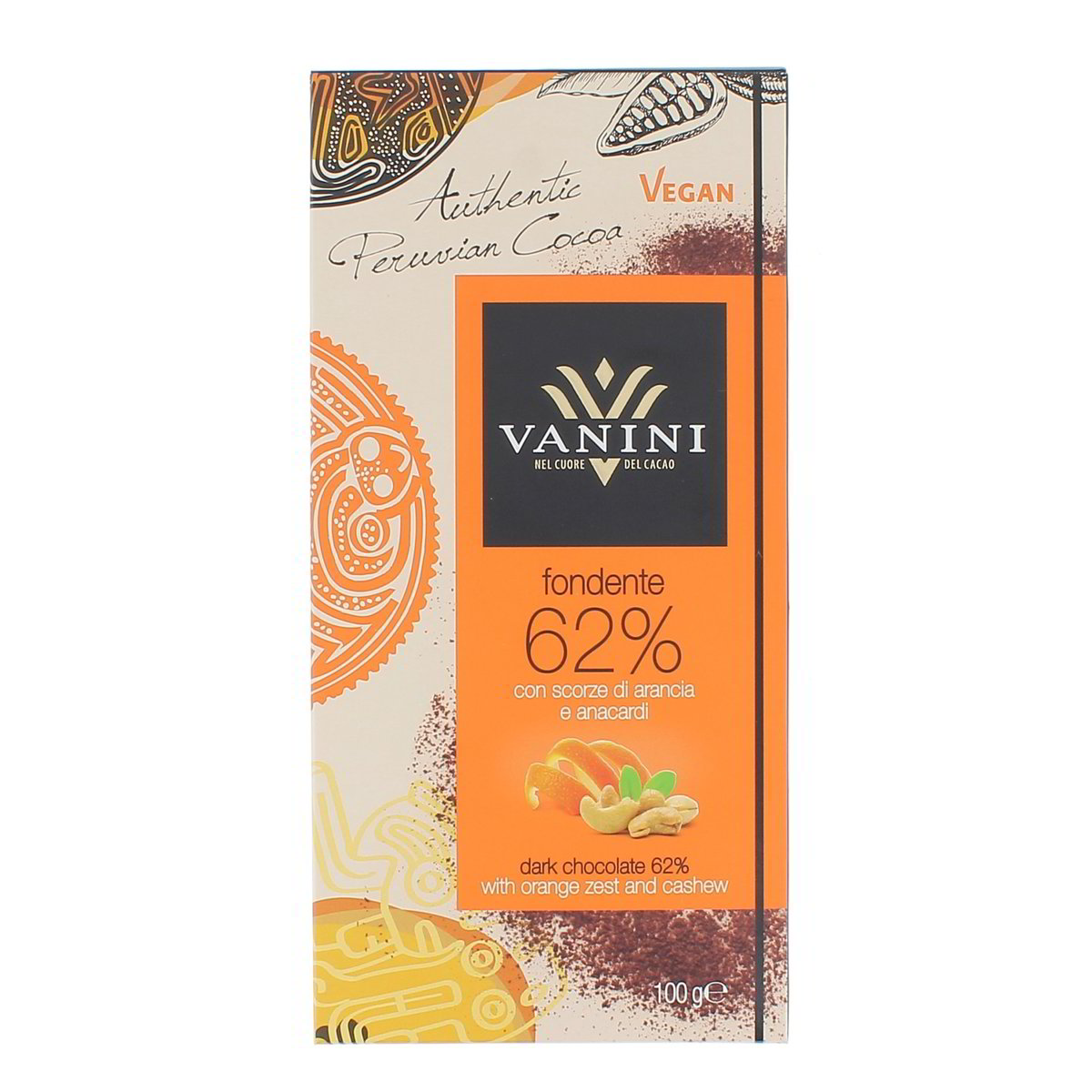 Vanini Tavoletta Cioccolato Fondente 62% Con Scorze D'arancia E Anacardi 100 g