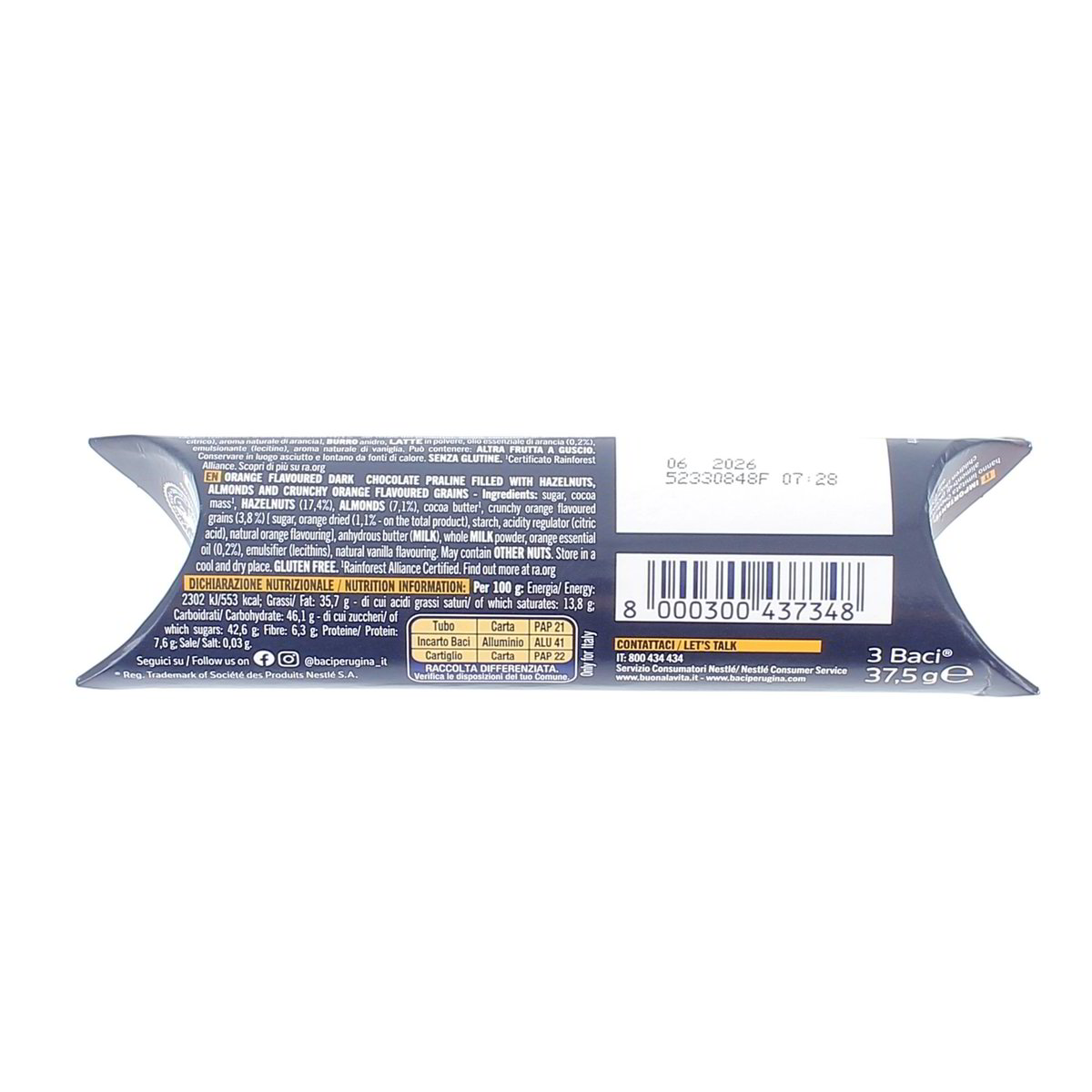 Baci Perugina Crystal Cioccolatini Fondenti Extra Con Nocciole Mandorle E Granella All'arancia 37,5 g — immagine 3