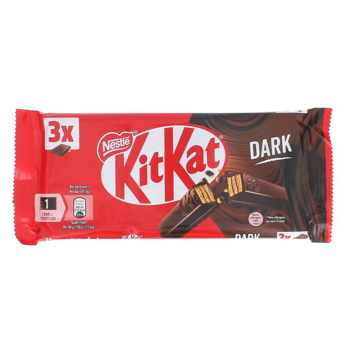 Kitkat Dark Wafer Ricoperto Di Cioccolato Fondente 3 snack da 41,5 g