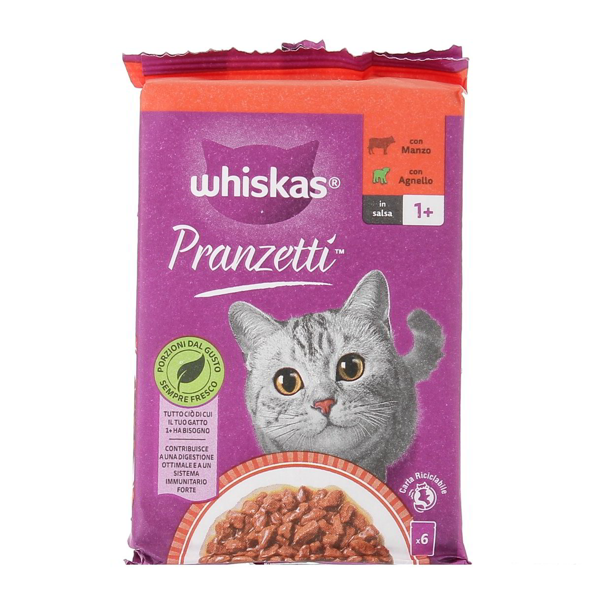 Whiskas PRANZETTI IN SALSA CON MANZO E CON AGNELLO x6 300 g