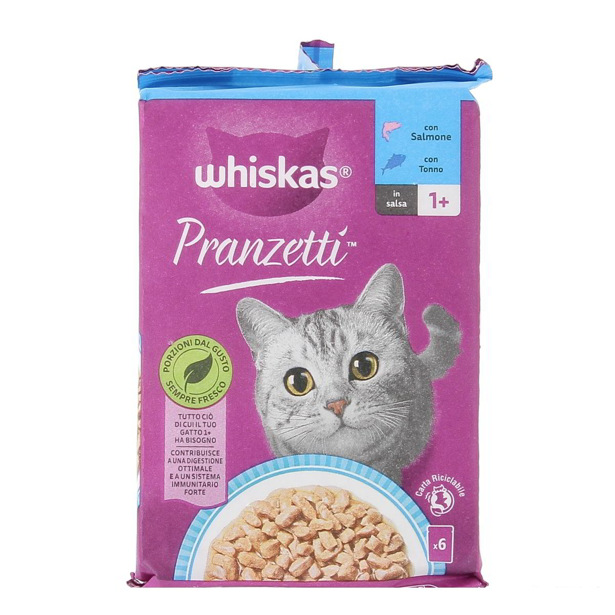 Whiskas PRANZETTI IN SALSA CON TONNO E CON SALMONE x6 300 g